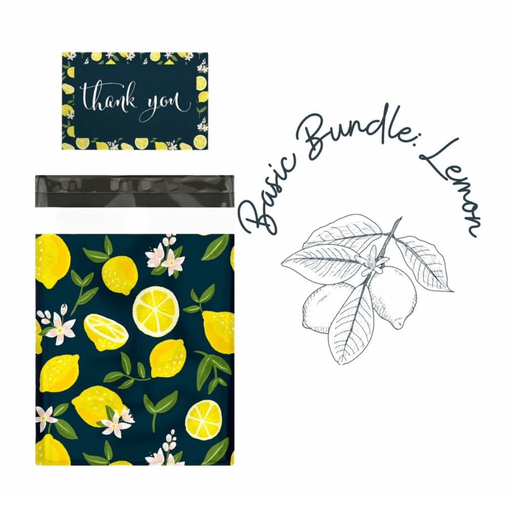 BUNDLE SET 🍋10 Navy Lemons Poly Mailers 10 x 13 inch & 10 thank you cards
